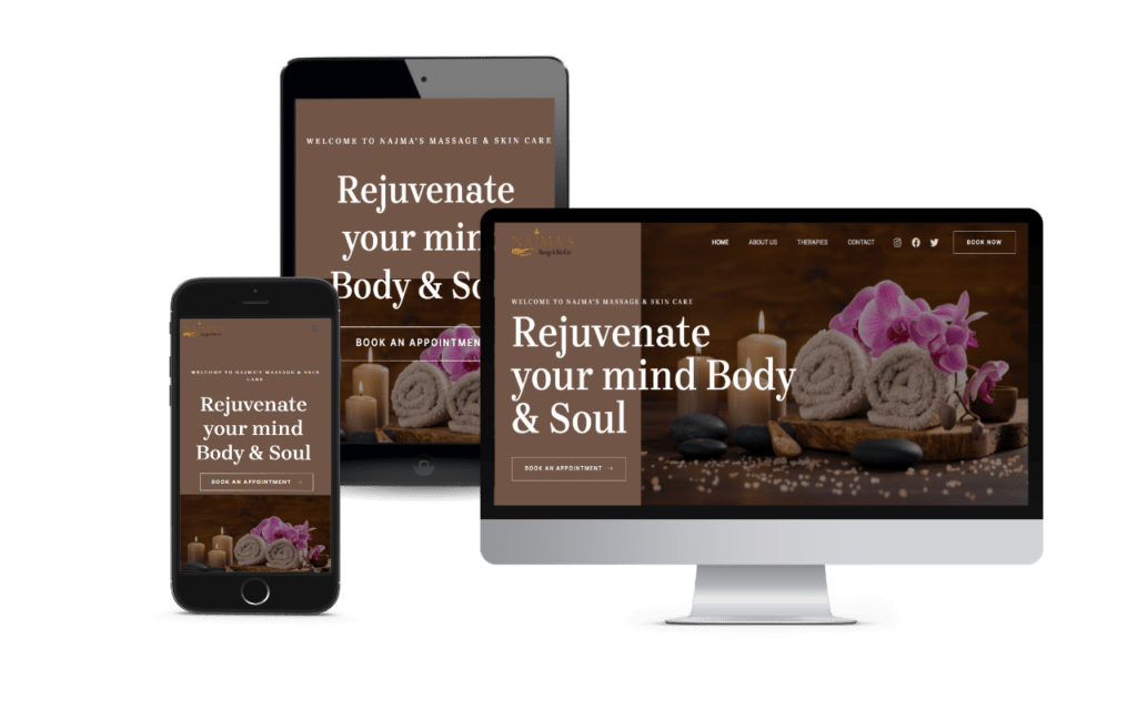 Design mockup on laptop and mobile screen for Najma's Massage Therapist website